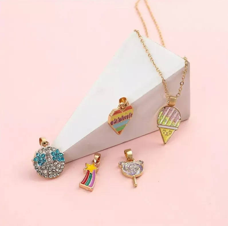 Sweet Color Charm Pendant Necklace - Set of 5