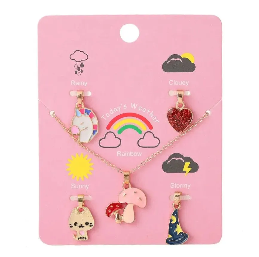 Sweet Color Charm Pendant Necklace - Set of 5