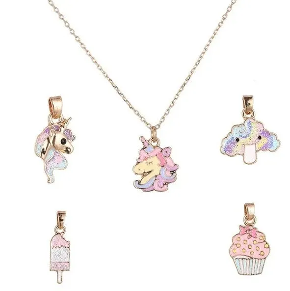 Sweet Color Charm Pendant Necklace - Set of 5