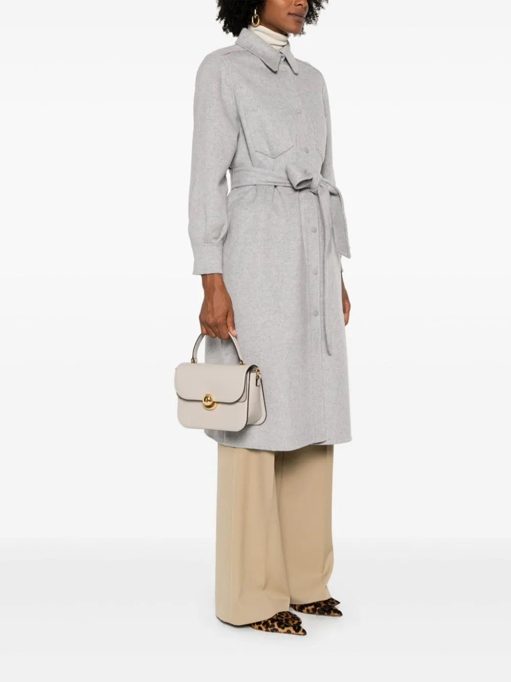 TAUPE GREY LEATHER FOLDOVER BAG