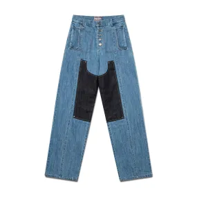 Washed Panel Jeans - Blue