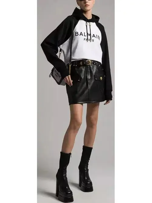 Women’s Belted Black Leather Western Mini Skirt