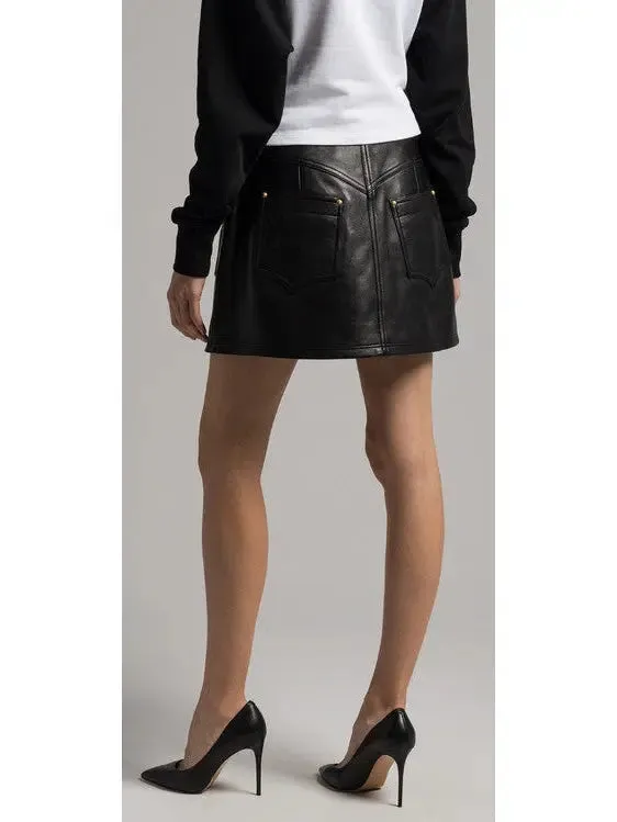 Women’s Belted Black Leather Western Mini Skirt