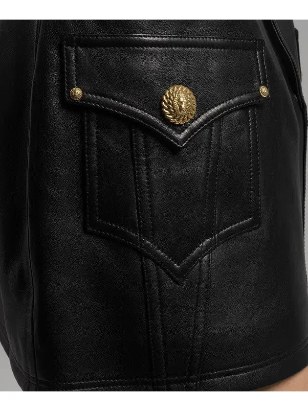 Women’s Belted Black Leather Western Mini Skirt