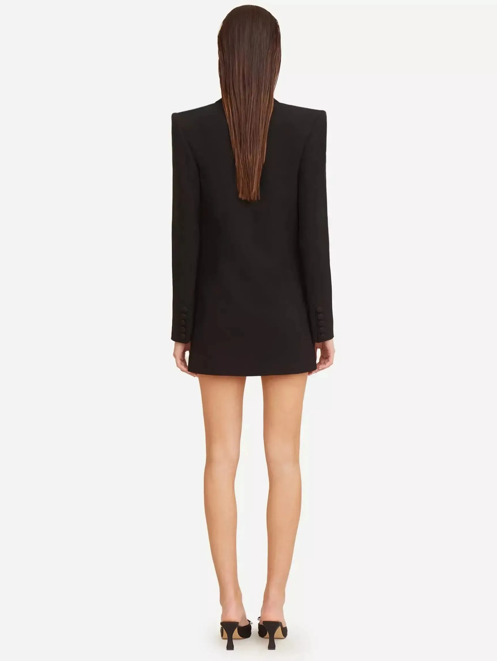 Women’s Black Cady Blazer-Mini Dress with Crystal-Embellished Collar and Pockets