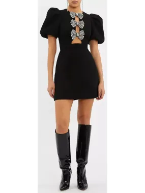 Women’s Bow-Embellished Black Mini Dress