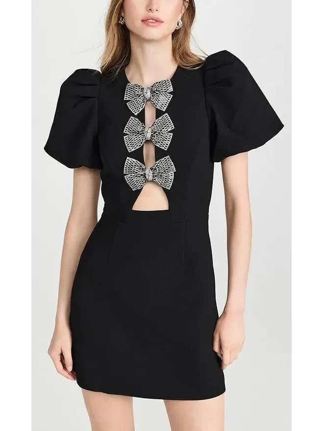 Women’s Bow-Embellished Black Mini Dress