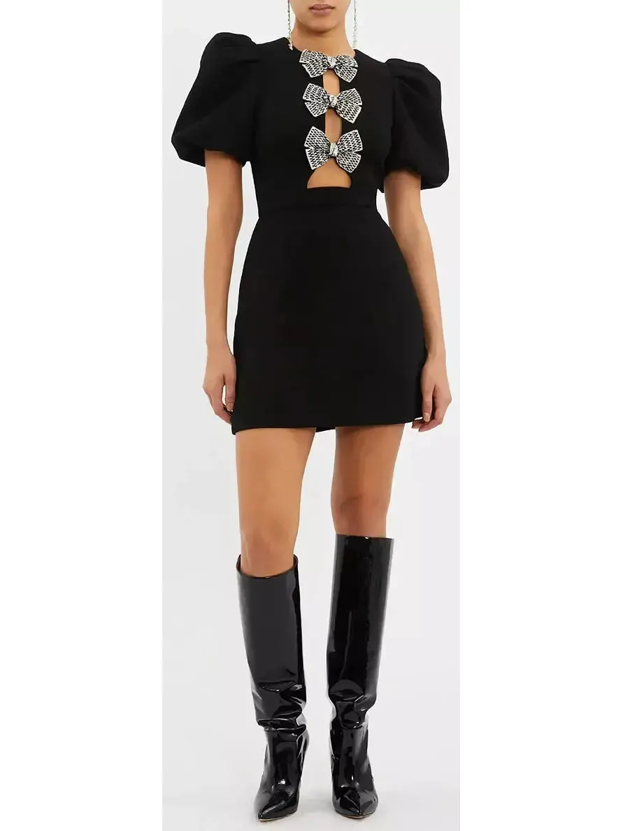 Women’s Bow-Embellished Black Mini Dress